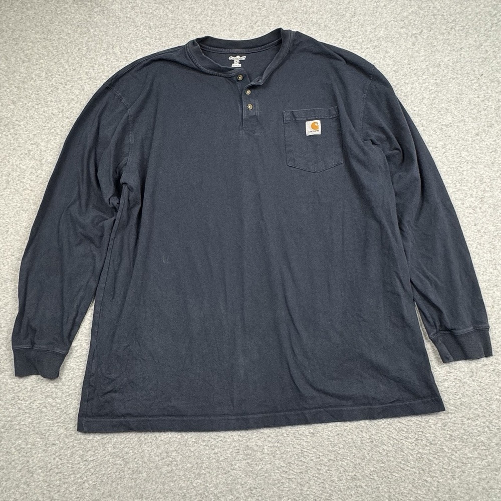 Carhartt Pocket Henley Shirt 2XL Blue 100% Cotton K128 NVY Outdoor Workwear